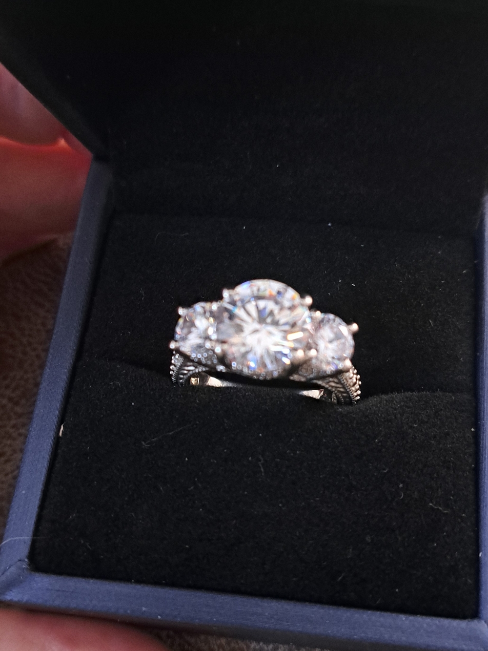 925 Silver Three-Stone Cubic Zirconia Engagement Ring - White